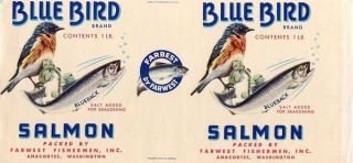 Blue Bird Vintage Salmon Can Label Anacortes, WA