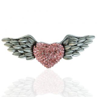 Vintage Style Angel Wing Love Heart Pin Brooch Rhinestone Crystal Pink 