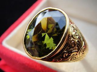 BIG Size 14 Mens GOLD RING Easy Stunning GREEN Sapphire Gemstone Thai 