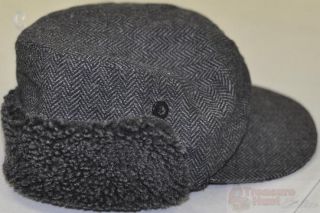 Amicale Black/Grey Pattern Muff Hat W/ Faux Fur Lining Sz L/XL