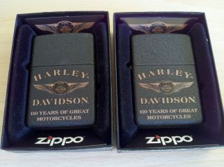 110th Anniversary Harley Davidson Zippo Lighter Lot of 2  