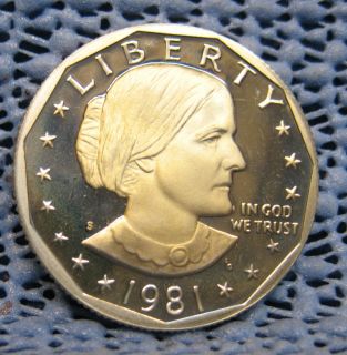 1981 S T 2 Clear PROOF Susan B Anthony In Deep Cameo Air Tight Holder
