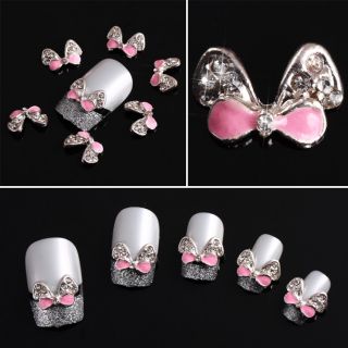 10 pcs Pink 3D Alloy Rhinestones Nail Art Bow Tie Glitters Slices DIY 