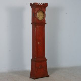 Original Red Painted Antique Danish Grandfather Clock, Circa 1820