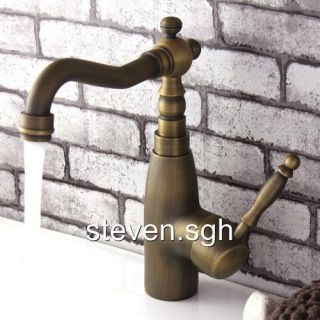 Antique Brass Bathroom Sink Faucet With Single Lever Handle 383F
