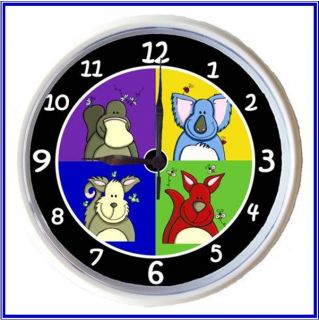 Kids Wall Clock Aussie Animals Bright Kids Art 20cm