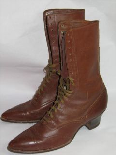 VINTAGE 1920s WOMENS LACE UP DRESS BOOTS BROWN NICE SHAPE