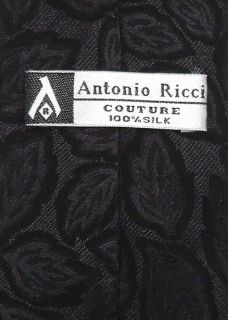 Antonio Ricci SILK NeckTie BLACK Leaf Jacquard Tone on Tone Mens Neck 