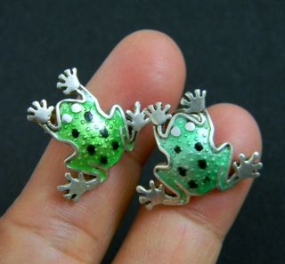 Vintage Enamel Sterling Silver Frog Earrings