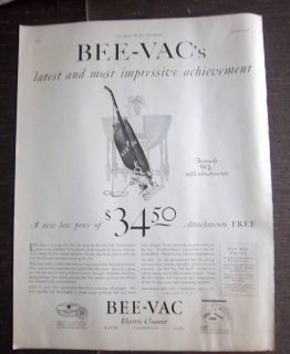 1926 Antique Bee Vac Electric Vacuum Cleaner Ad
