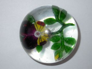  ANTIQUE BACCARAT PANSY INLAY GLASS PAPERWEIGHT APPROX 1860 