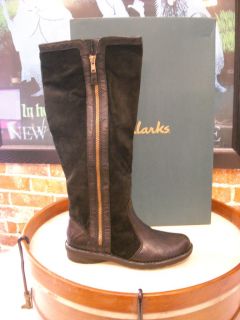 Clarks Black Leather Suede Nikki Park Zipper Boots New