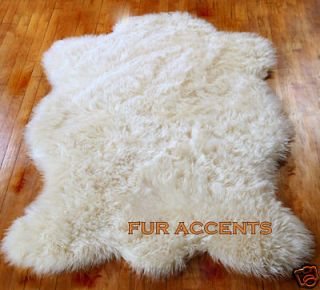 Newly listed 5X3 White SHEEPSKINS AREA RUG faux fur BEAR SKIN cabin 