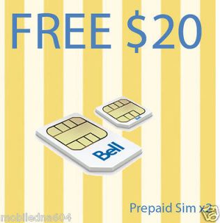 Prepaid Bell Mobility LTE Sim Card FREE $10 Start up ((30cents per 