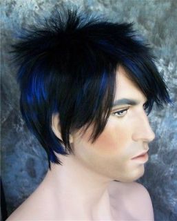 Adam Lambert style STARMAN Wig Quality Black with BLUE  LARGE SIZE 