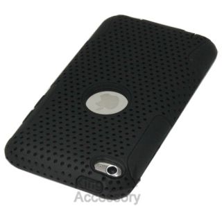 Black Hybrid Silicone Case Cover Skin for Apple iPod Touch 4G