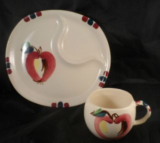 1940 Purinton Slipware Apple Divided Snack Plate Complete w Cup