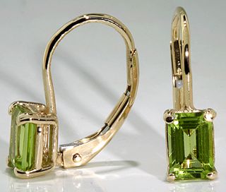 Drop Earrings 14k Yellow Gold 2 CTW Emerald Cut Peridot