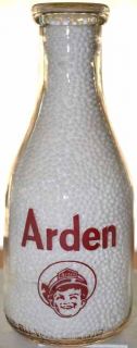 1945 Arden Tall Qt Milk Bottle with Arden Boys Head 9 Winning Medals 