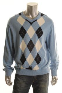 Tommy Hilfiger New Blue Cotton Argyle Long Sleeve V Neck Pullover 