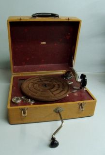 Vintage Suitcase Style Beam Phonograph w/ Crank Record Player