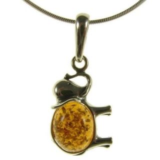 BALTIC AMBER STERLING SILVER 925 ELEPHANT ANIMAL PENDANT NECKLACE 