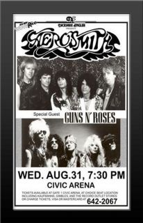 Rare Concert Aerosmith W/ Special Guest Guns n Roses Poster FRAMED 