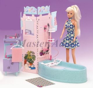 Integrated Bath Set for Barbie Bathtub, Mirror, Shower, Cabinet 