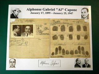 Al Capone Arrest Record Reprint Signed Display Sheet Copy American 