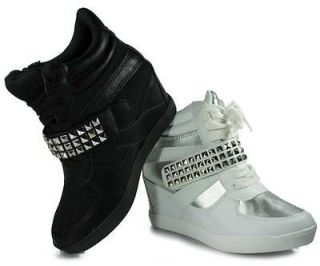 Womens Studded Strap Sneaker Wedge High Top Faux Leather Velcro Soda 