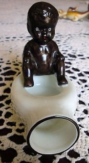 Black Americana Porcelain Baby Boy on Bedpan Toilet Ashtray Smoking 