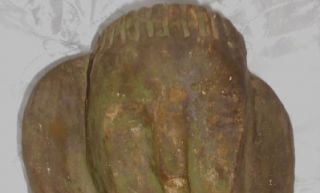   OLD GREEN PAINTED BISQUE RELIGIOUS MAN HEAD BUST FOLK ART MONK STATUE
