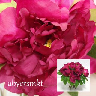 12 Peony Bouquet Wedding Silk Flowers Artificial Fuschia Arrangements 