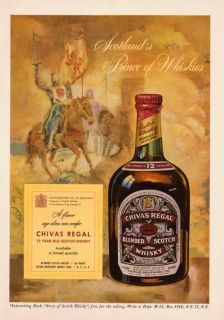 1952 Chivas Regal Scotch Bottle Art Vintage Print Ad