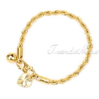  Baby 18K Gold Filled Rope Chain GF Jewelry Heart Bell Charm Bracelet 