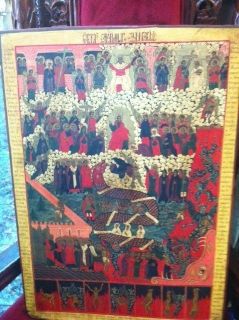 Antique Hand painted Russian Icon The Last Judgement Dated 1850 