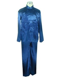 Suit Of Noblest Chinese Traditional Man Kung fu Clothing Blue