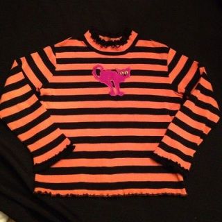 Girls Hanna Andersson Black & Orange Striped Top Shirt Purple Cat 120 