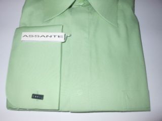 ASSANTE DESIGNER DRESS SHIRT LIGHT GREEN NWT 18 36/37 BUTTON UP FRENCH 