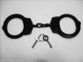 DOUBLE LOCK POLICE STYLE BLACK HAND CUFFS WITH 2 KEYS *NEW IN BOX 