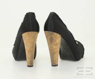 Barbara Bui Black Satin & Cork Platform Peep Toe Heels Size 38