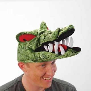 NEW CROCODILE ANGRY GATOR VELVET GREEN WITH LARGE TEETH HAT FUN ADULT 