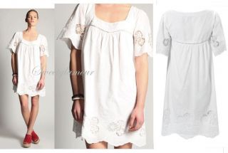168 French Connection Aurelia Off White Cotton Embroidered Dress 10 US 