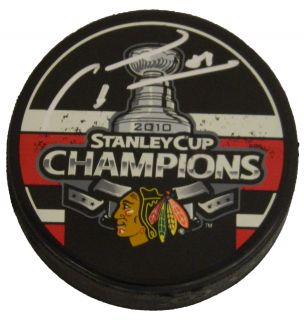 Marian Hossa Signed Blackhawks Stanley Cup Champs Logo Hockey Puck 