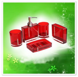 5pcs bathroom accessories set red for shower curtain soap dish