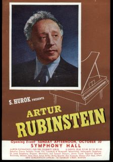 Artur Rubinstein at Symphony Hall Boston Flyer 1949
