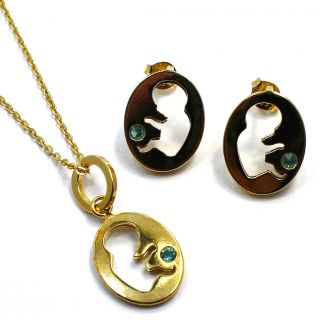 Gold 18K GF Set Earrings Pendant Pregnant Baby Shower Birth Gift Mom 