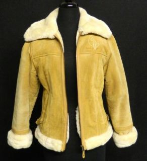 Baby Phat Size M Genuine Suede Leather Logo Jacket Coat Faux Fur 