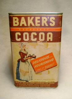 Walter Bakers Breakfast Chocolate Cocoa Advertising Tin Great 