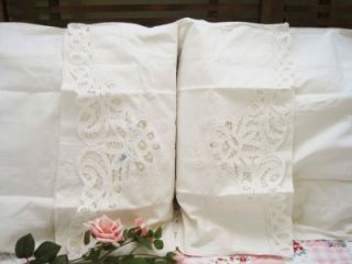 Pair Hand Batten Lace Embroidery Cotton Pillowcases Clearance